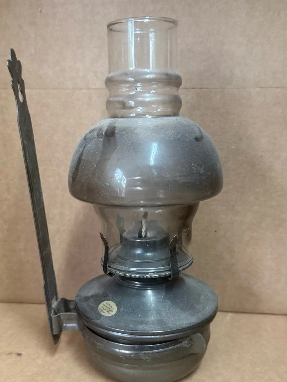 Antique-Style Silver Metal Oil Lamp with Clear Glass Chimney